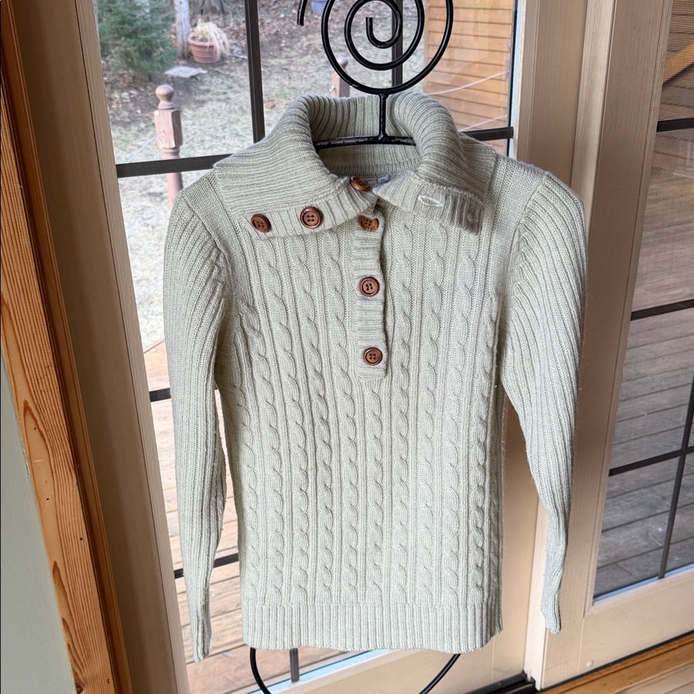 Queen’s-Way Cream Cable-Knit Button Pullover Sz M Sweater